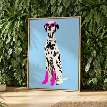 Pearls and Pink Paws, blue, white, black nature wall art displayed in a styled interior, gallery view 3