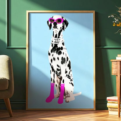 Pearls and Pink Paws, blue, white, black nature wall art displayed in a styled interior, gallery view 6