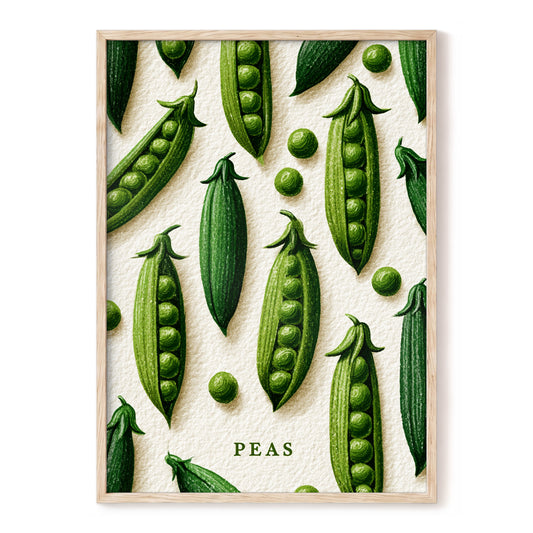 Peas in Pattern, green, beige, white nature wall art, front artwork view