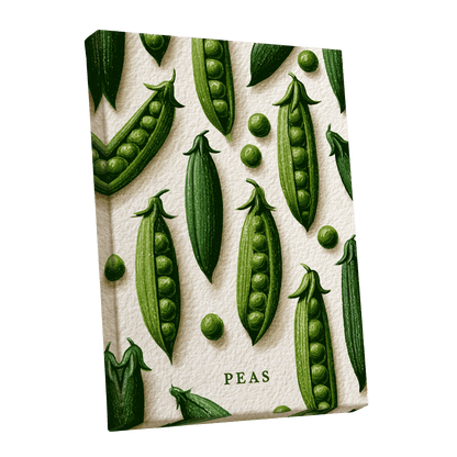 Peas in Pattern, green, beige, white nature wall art shown as a stretched canvas wall art