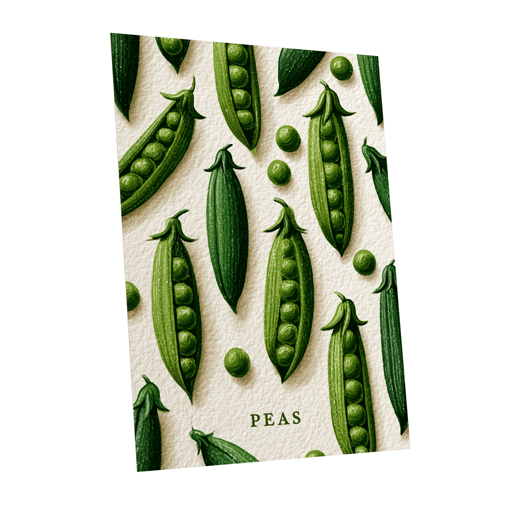 Peas in Pattern, green, beige, white nature wall art shown as a unframed poster wall art print
