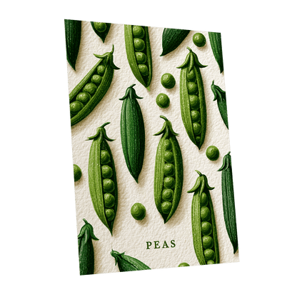 Peas in Pattern, green, beige, white nature wall art shown as a unframed poster wall art print