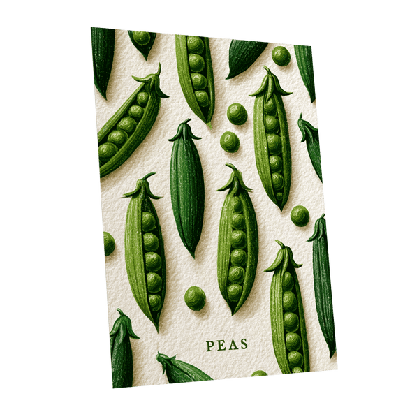 Peas in Pattern, green, beige, white nature wall art shown as a unframed poster wall art print