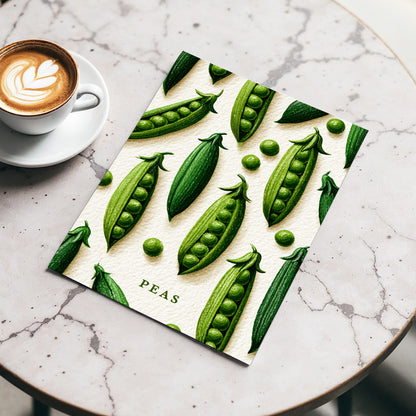 Peas in Pattern, green, beige, white nature wall art displayed in a styled interior, gallery view 3