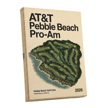 Pebble Beach Fairways, beige, green, black nature wall art shown as a stretched canvas wall art