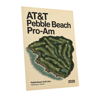 Pebble Beach Fairways, beige, green, black nature wall art shown as a unframed poster wall art print