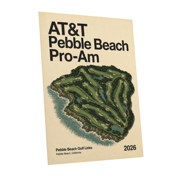 Pebble Beach Fairways, beige, green, black nature wall art shown as a unframed poster wall art print
