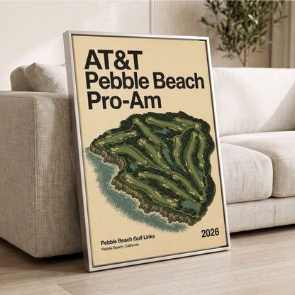 Pebble Beach Fairways, beige, green, black nature wall art displayed in a styled interior, gallery view 2
