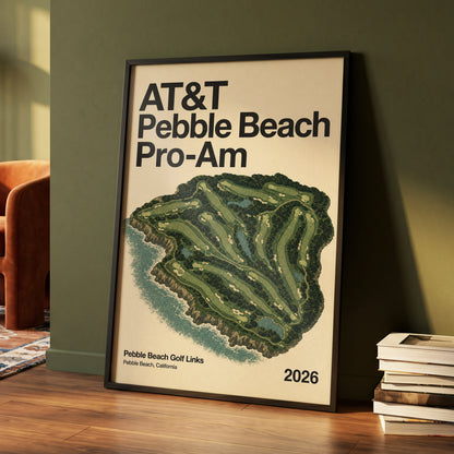Pebble Beach Fairways, beige, green, black nature wall art displayed in a styled interior, gallery view 4