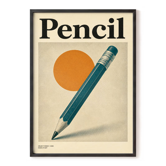 Pencil Study, beige, blue, orange minimalist wall art, front artwork view