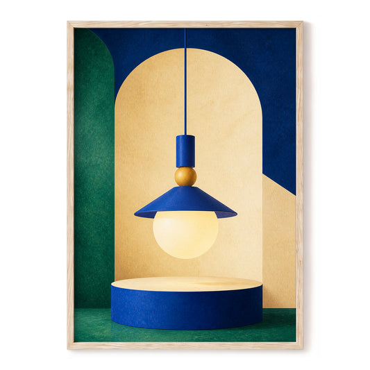 Pendant in the Blue, blue, beige, green minimalist wall art, front artwork view