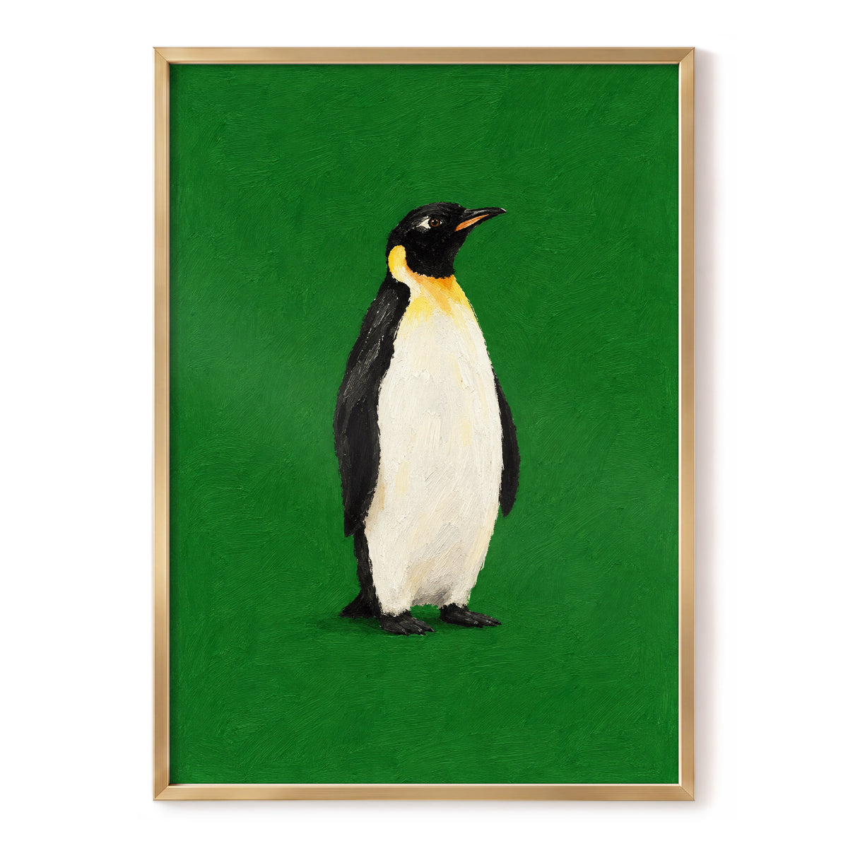Penguin in Emerald, green, black, white nature wall art, front artwork view