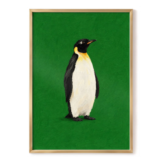 Penguin in Emerald, green, black, white nature wall art, front artwork view