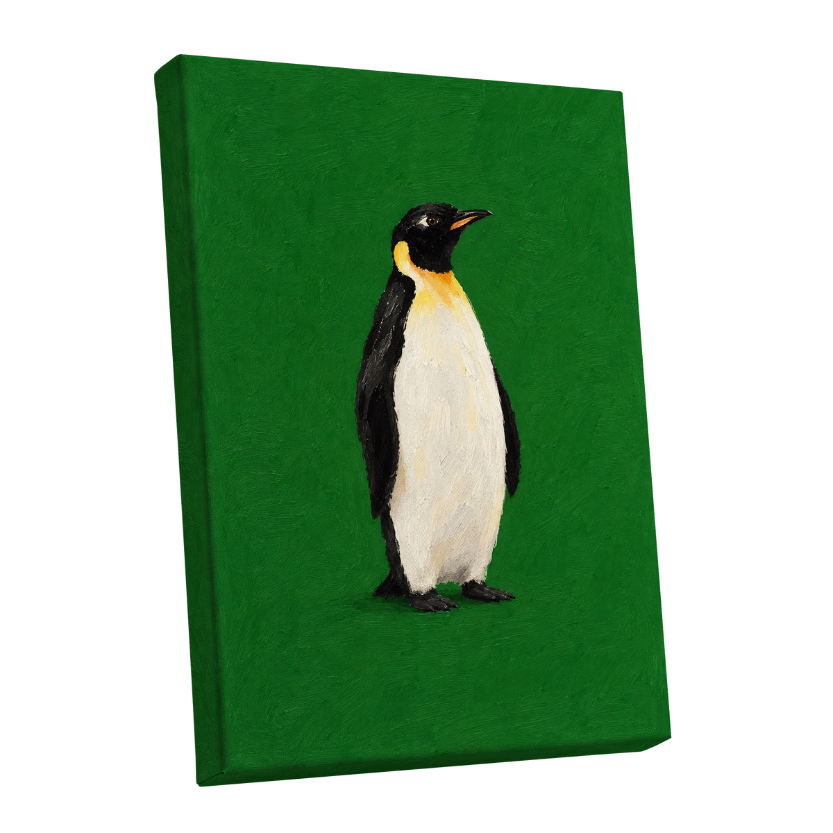 Penguin in Emerald, green, black, white nature wall art shown as a stretched canvas wall art