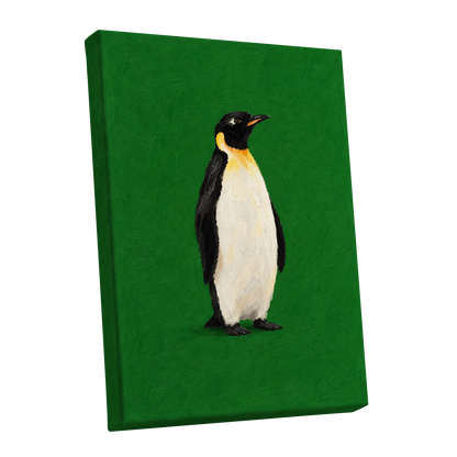 Penguin in Emerald, green, black, white nature wall art shown as a stretched canvas wall art