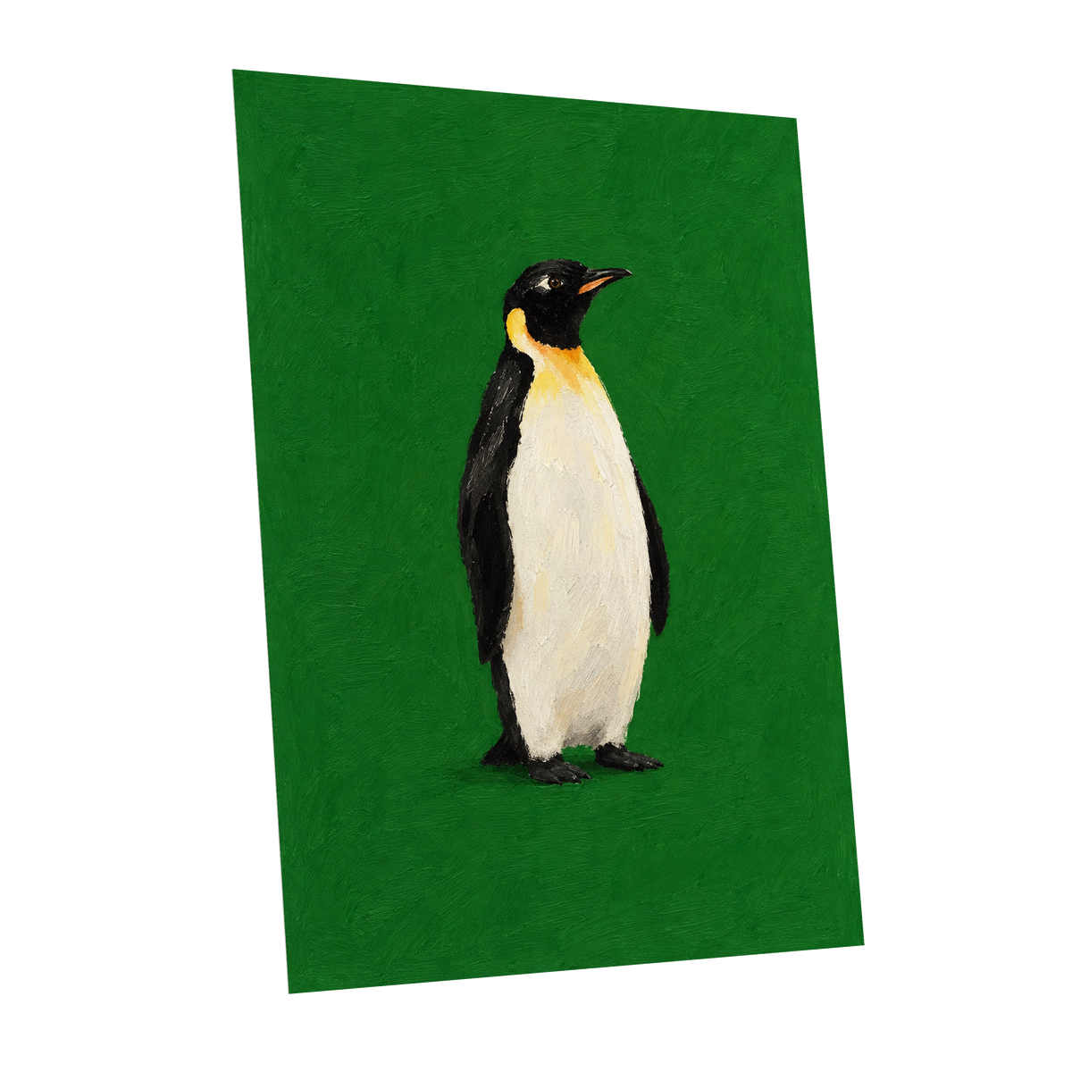 Penguin in Emerald, green, black, white nature wall art shown as a unframed poster wall art print
