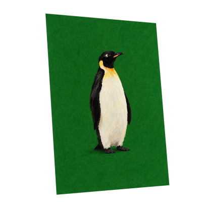 Penguin in Emerald, green, black, white nature wall art shown as a unframed poster wall art print
