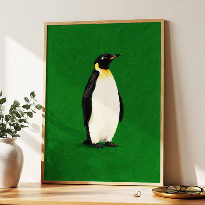 Penguin in Emerald, green, black, white nature wall art displayed in a styled interior, gallery view 6