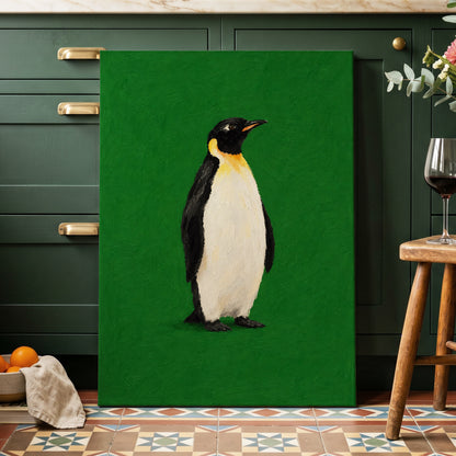 Penguin in Emerald, green, black, white nature wall art displayed in a styled interior, gallery view 7
