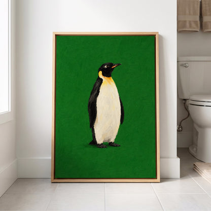 Penguin in Emerald, green, black, white nature wall art displayed in a styled interior, gallery view 8