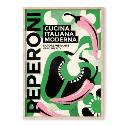 Pepper Moderno, green, black, beige nature wall art, front artwork view