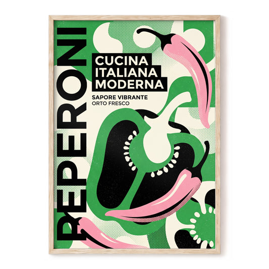 Pepper Moderno, green, black, beige nature wall art, front artwork view