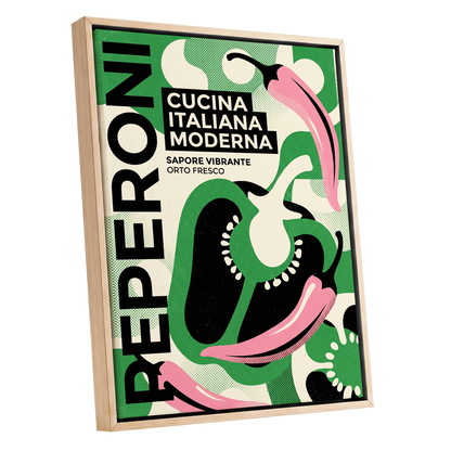 Pepper Moderno, green, black, beige nature wall art shown as a oak framed canvas wall art