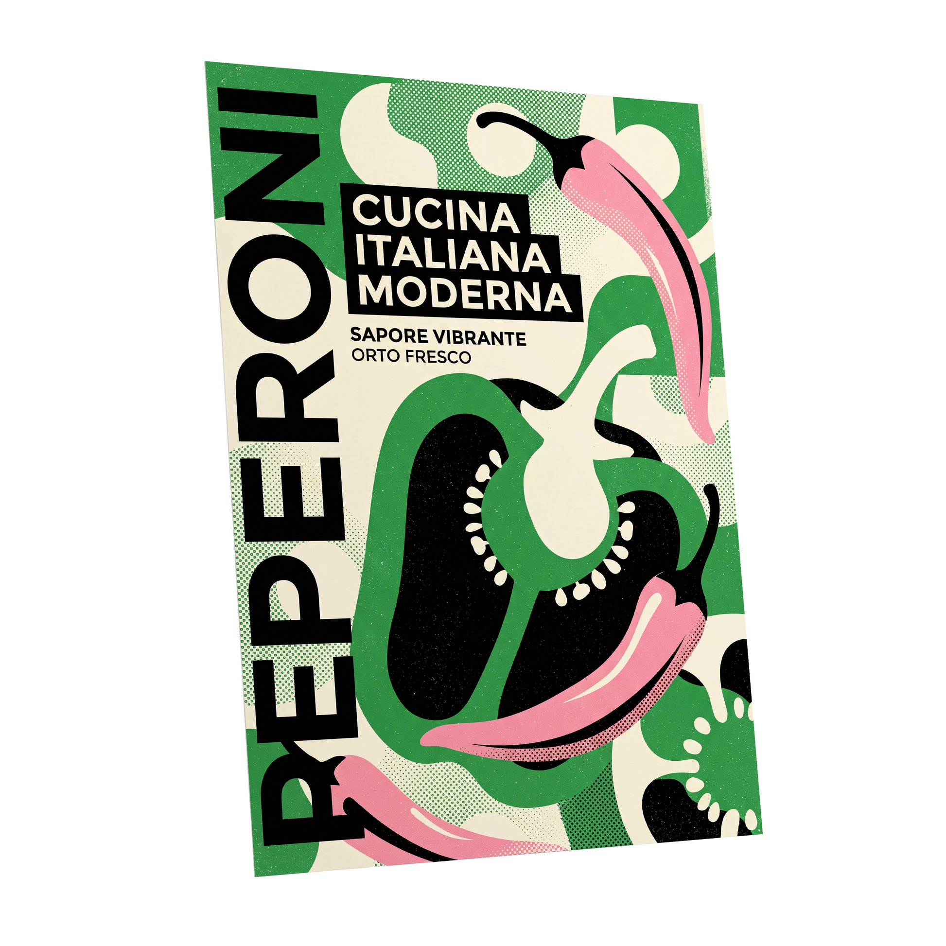 Pepper Moderno, green, black, beige nature wall art shown as a unframed poster wall art print