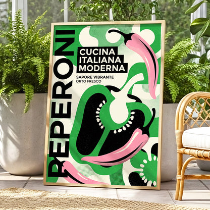 Pepper Moderno, green, black, beige nature wall art displayed in a styled interior, gallery view 1