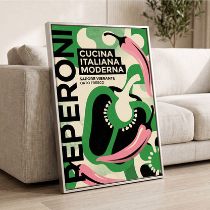Pepper Moderno, green, black, beige nature wall art displayed in a styled interior, gallery view 2