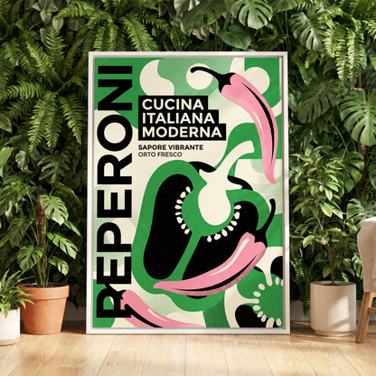 Pepper Moderno, green, black, beige nature wall art displayed in a styled interior, gallery view 5