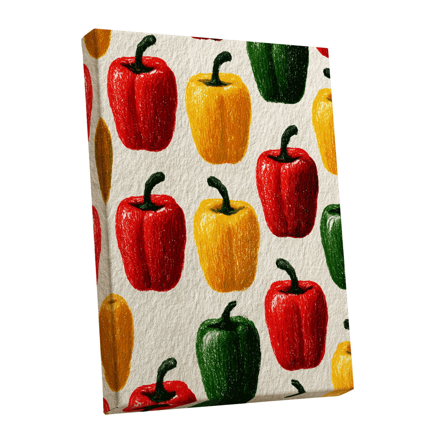 Pepper Parade, red, yellow, green nature wall art shown as a stretched canvas wall art