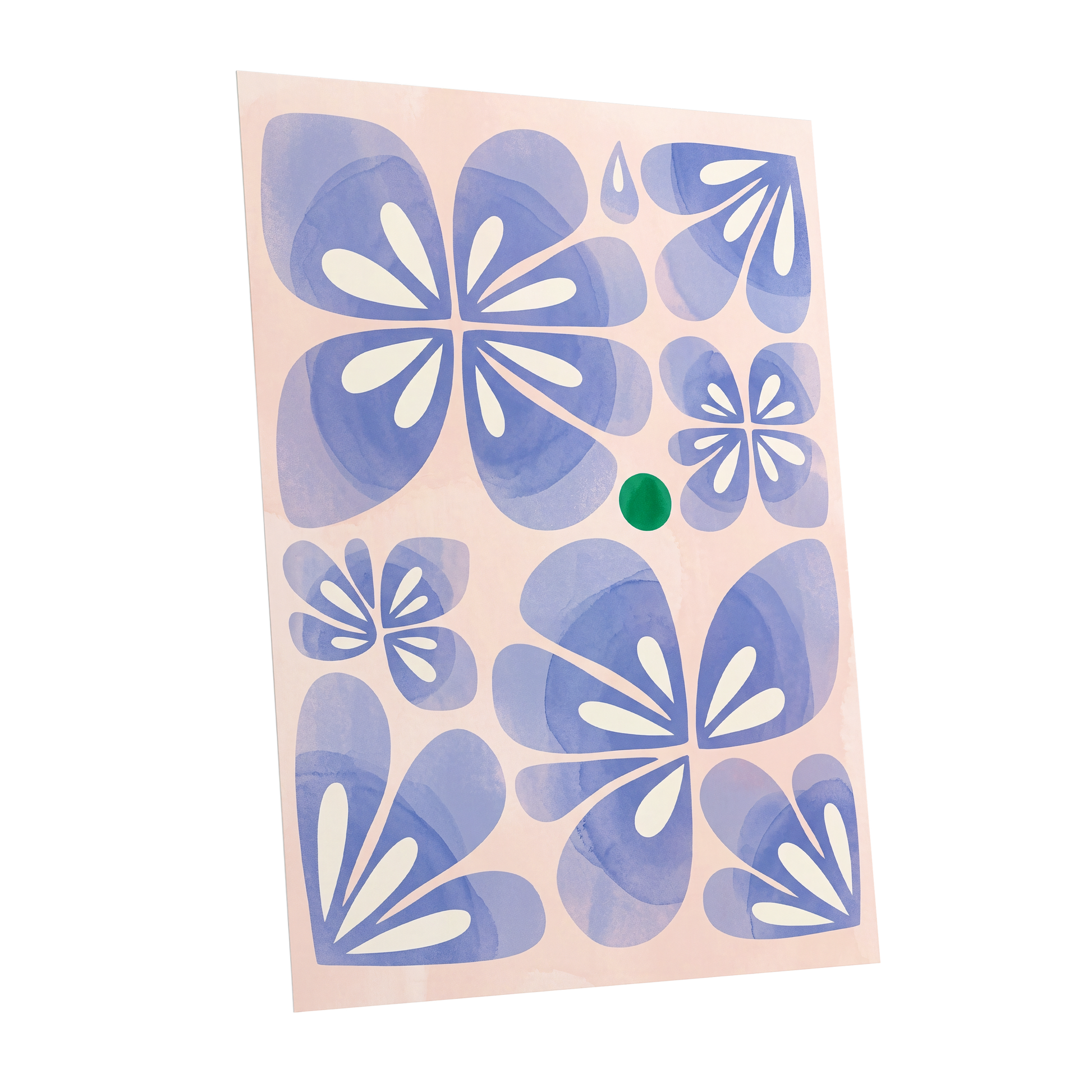 Periwinkle Petal Play, blue, pink, white floral wall art shown as a unframed poster wall art print