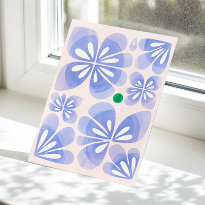 Periwinkle Petal Play, blue, pink, white floral wall art displayed in a styled interior, gallery view 5