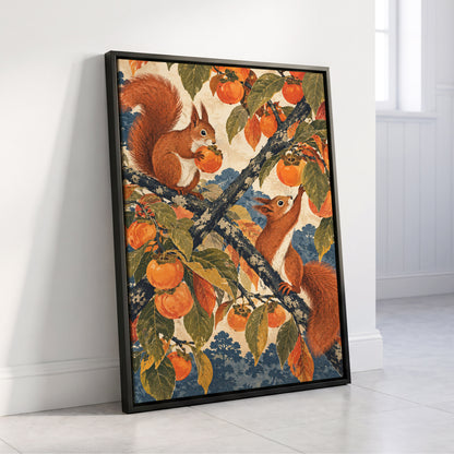 Persimmon Foragers, orange, brown, green nature wall art displayed in a styled interior, gallery view 4