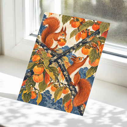 Persimmon Foragers, orange, brown, green nature wall art displayed in a styled interior, gallery view 5