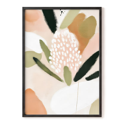 Petal Drift, pink, green, beige floral wall art, front artwork view