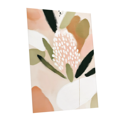 Petal Drift, pink, green, beige floral wall art shown as a unframed poster wall art print