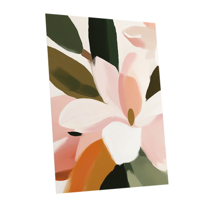 Petal Grove, pink, white, green floral wall art shown as a unframed poster wall art print