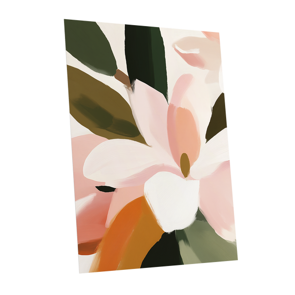 Petal Grove, pink, white, green floral wall art shown as a unframed poster wall art print