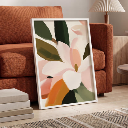 Petal Grove, pink, white, green floral wall art displayed in a styled interior, gallery view 6
