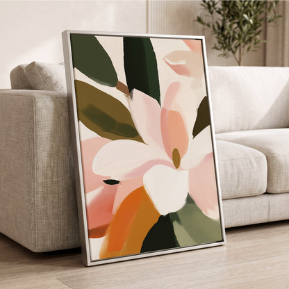 Petal Grove, pink, white, green floral wall art displayed in a styled interior, gallery view 8