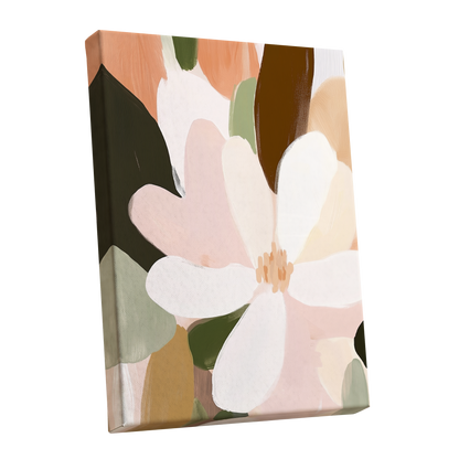 Petal Reverie, white, pink, green floral wall art shown as a stretched canvas wall art