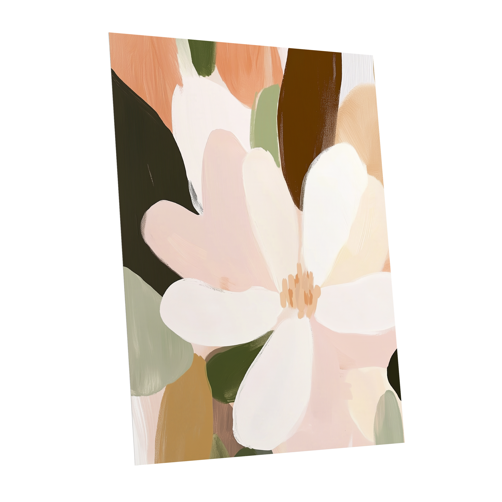 Petal Reverie, white, pink, green floral wall art shown as a unframed poster wall art print