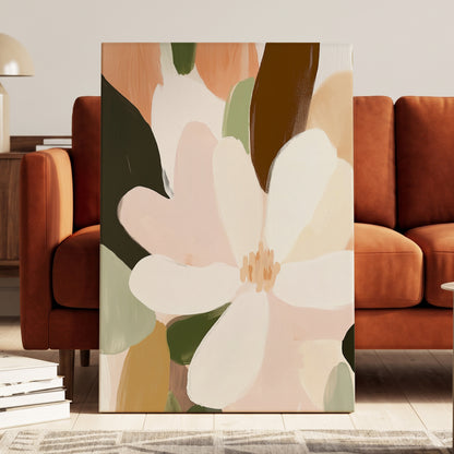 Petal Reverie, white, pink, green floral wall art displayed in a styled interior, gallery view 7