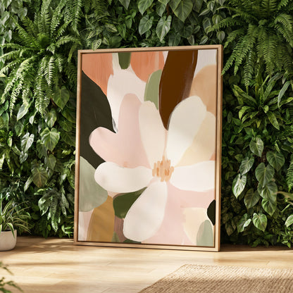 Petal Reverie, white, pink, green floral wall art displayed in a styled interior, gallery view 8