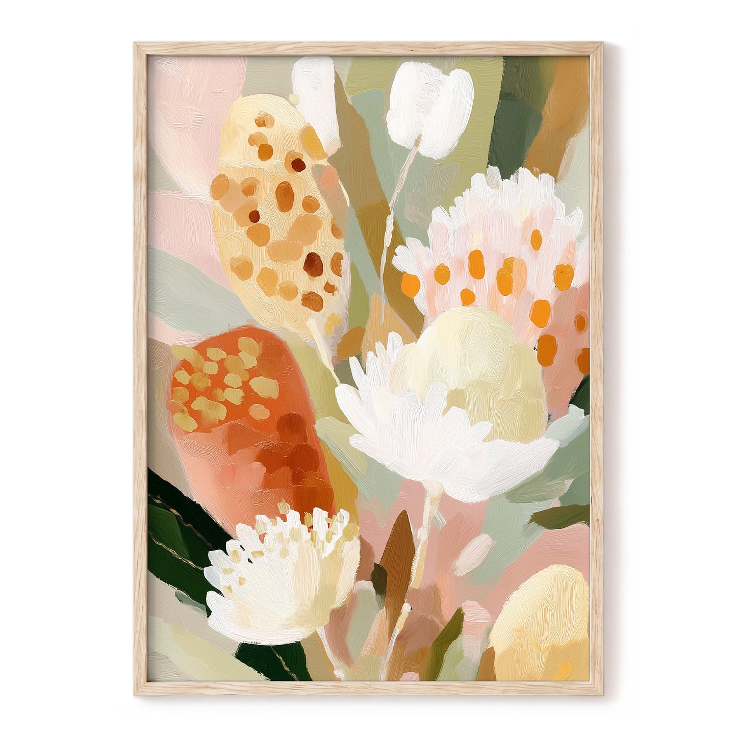 Petal Tapestry, pink, white, green floral wall art, front artwork view