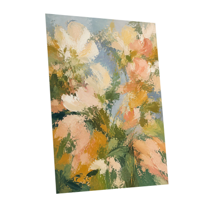 Petal Tapestry, green, pink, beige floral wall art shown as a unframed poster wall art print
