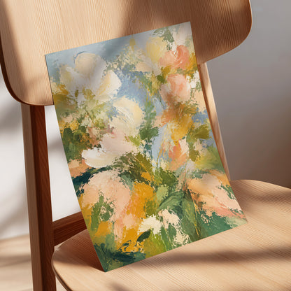 Petal Tapestry, green, pink, beige floral wall art displayed in a styled interior, gallery view 5