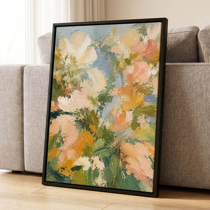 Petal Tapestry, green, pink, beige floral wall art displayed in a styled interior, gallery view 8